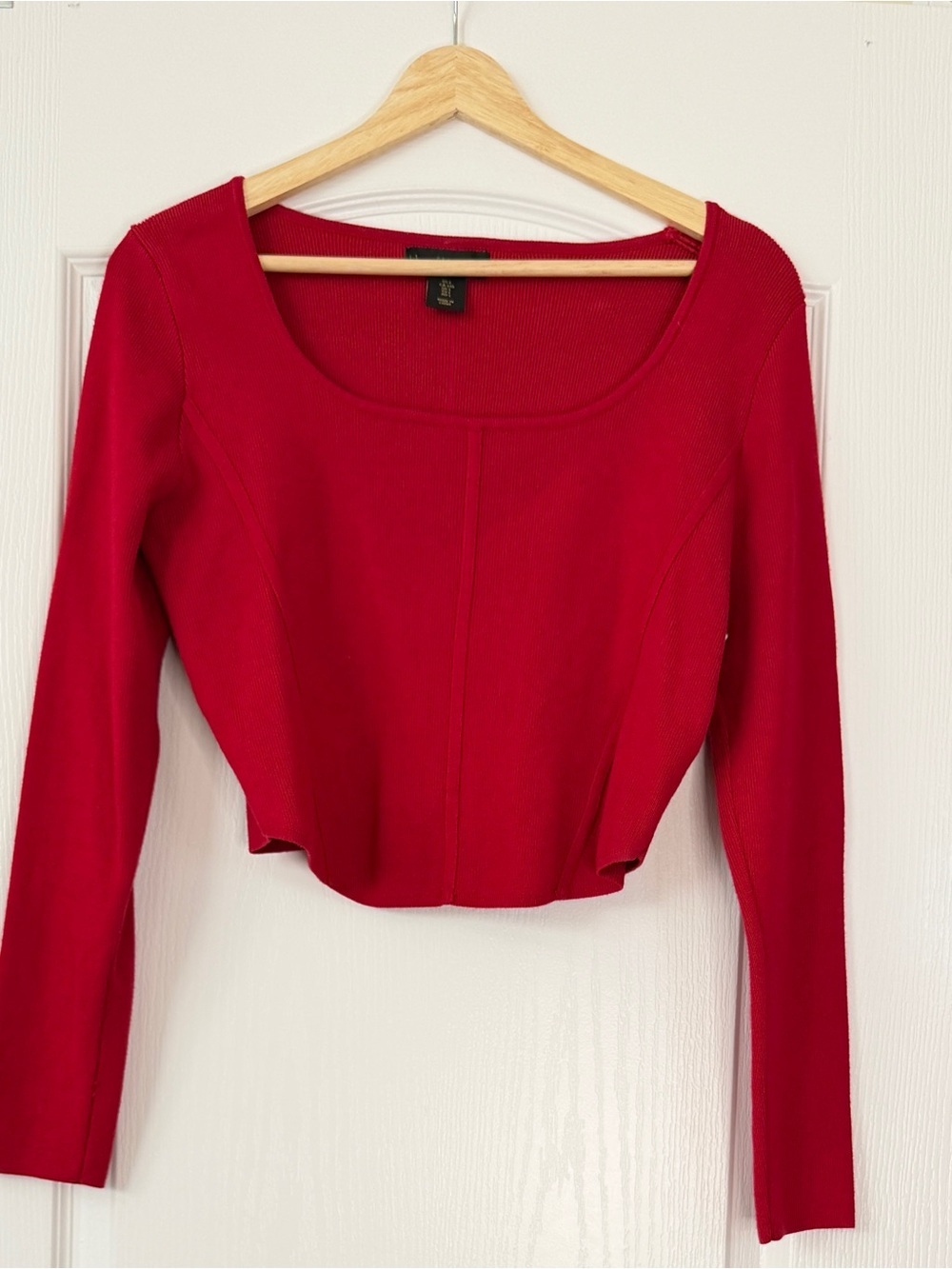 House of Harlow 1960 Red Ribbed Cropped Sweater M Scoop Neck Long Sleeve Knit
